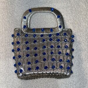 LIKE NEW-Vintage Bags By Debbie Silver Beaded Handbag with Blue Accents Handbag